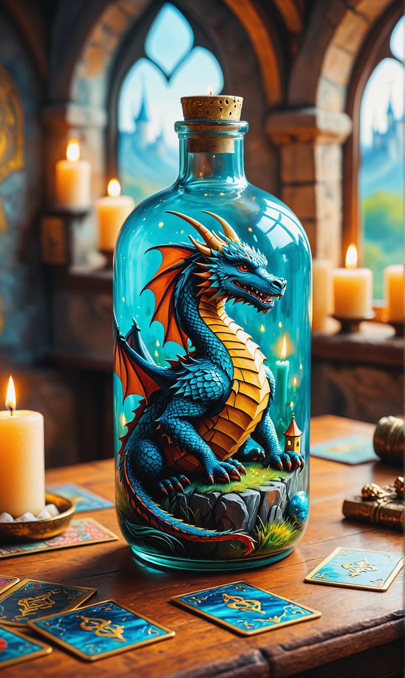 03344-2075352922-professional masterpiece, hyperrealism, acrylic painting on canvas, close up highly detailed 3d medieval castle, sitting dragon.png